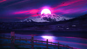 A View Of A Blue And Purple Landscape Wallpaper