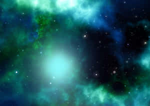 A View Of The Vibrant Green And Blue Galaxy Wallpaper