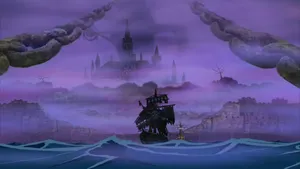 A View Of Thriller Bark's Pirate Ship At Night Wallpaper