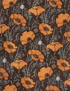 A Wallpaper With Orange And Black Flowers Wallpaper
