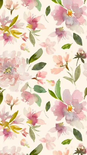 A Watercolor Floral Pattern On A Beige Background Wallpaper