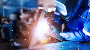 A Welder Is Welding Metal In A Factory Wallpaper