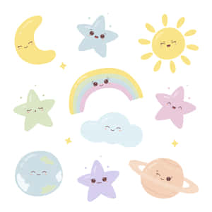 A Whimsical Kawaii-inspired Outer Space Journey Wallpaper