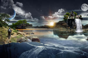 A Whimsical Landscape Of Surrealism Wallpaper