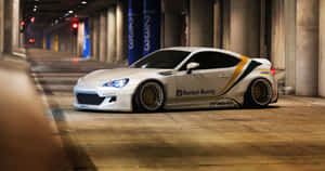 A White Sports Car Is Parked In A Tunnel Wallpaper