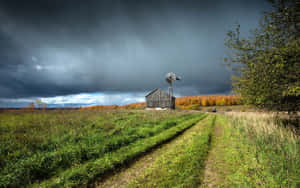 A Windmill In A Field Wallpaper