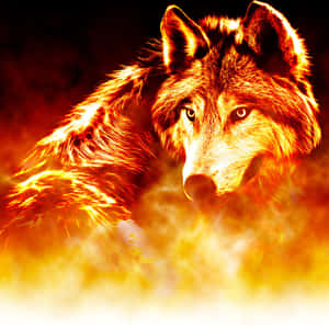 A Wolf In Flames With A Fire Background Wallpaper