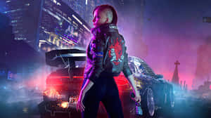 A Woman In A Black Jacket Standing In Front Of A Car Wallpaper