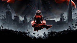 A Woman In A Red Dress Is Sitting On A Red Throne Wallpaper