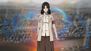 A Woman In A White Shirt Standing In Front Of A Crowd Wallpaper