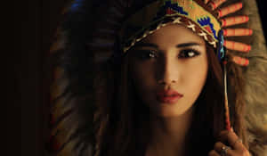 A Woman In An Indian Headdress Posing For A Picture Wallpaper