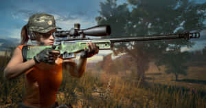 A Woman Is Holding A Rifle In A Field Wallpaper