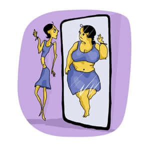 A Woman Reflecting On Her Emaciated Reflection Wallpaper