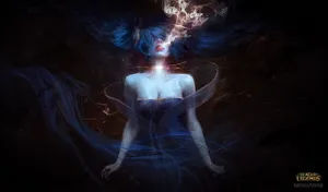 A Woman With Blue Hair And A Blue Light Wallpaper