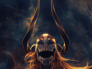 A Woman With Long Hair And Horns Is Holding A Sword Wallpaper