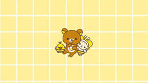 A Yellow Background With A Bear And A Bird Wallpaper