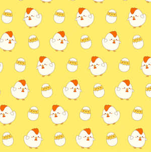 A Yellow Background With Chickens And Eggs Wallpaper