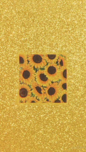 A Yellow Glittery Background With Sunflowers On It Wallpaper