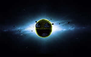 A Yellow Smiley Face In Space With Stars Wallpaper