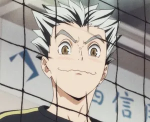 A Young Man With White Hair Standing Behind A Net Wallpaper