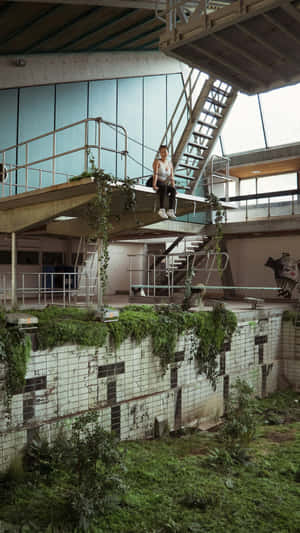 Abandoned Indoor Pool Dive Platform Wallpaper