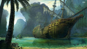 Abandoned Mossy Ship Wallpaper