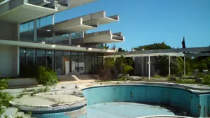 Abandoned Pool And Building Wallpaper