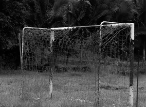 Abandoned Soccer Goal Blackand White Wallpaper
