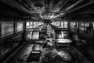 Abandoned Train Car Interior Blackand White Wallpaper