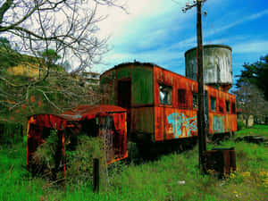 Abandoned Train Carswith Graffiti Wallpaper