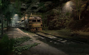 Abandoned Train Station Overgrown Nature Wallpaper