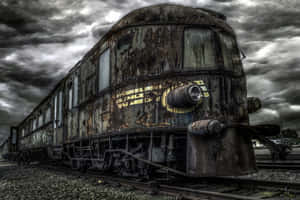 Abandoned Train Under Stormy Skies Wallpaper