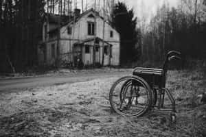 Abandoned Wheelchairand House Wallpaper