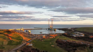 Aberdeen Coastline Industrial Port Dusk Wallpaper