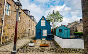 Aberdeen Quaint Blue House Cobbled Street Wallpaper