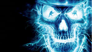 Ablaze Blue Fire Skull Wallpaper