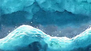 Abstract Blue Ocean Waves Watercolor Wallpaper