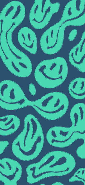 Abstract Blue Smiley Faces Pattern Wallpaper