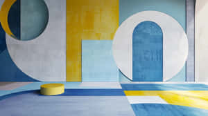 Abstract Blue Yellow Interior Design Wallpaper