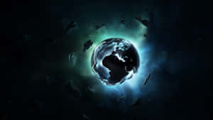 Abstract Earth Surroundedby Fragments Wallpaper