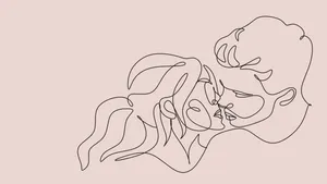 Abstract Lovers Line Art Beige Background Wallpaper