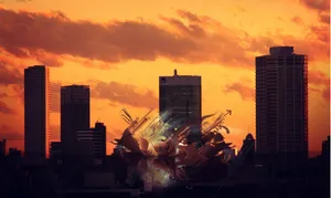 Abstract Sunset Cityscape Explosion Wallpaper