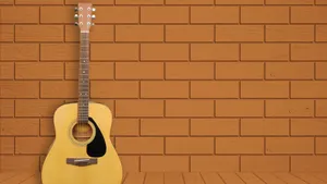 Acoustic Guitar Brown Bricks Wallpaper