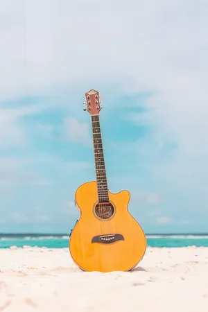 Acoustic Guitar Ocean And Sky Wallpaper