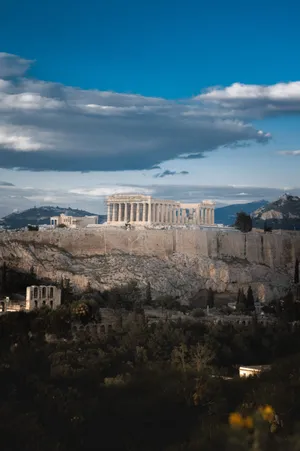 Acropolis Dark Clouds Mount Lycabettus Wallpaper