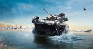 Action-packed Battlefield With Military Vehicles Wallpaper