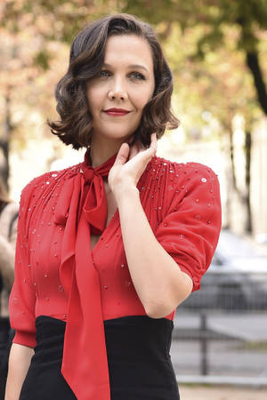 Actress Maggie Gyllenhaal Red Blouse Wallpaper