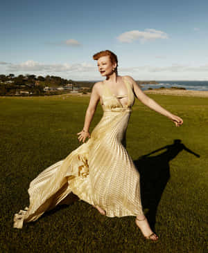 Actress Sarah Snook Posing For A Photo Shoot Wallpaper