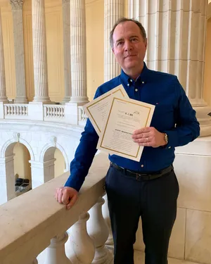 Adam Schiff Holding His Certificates Wallpaper