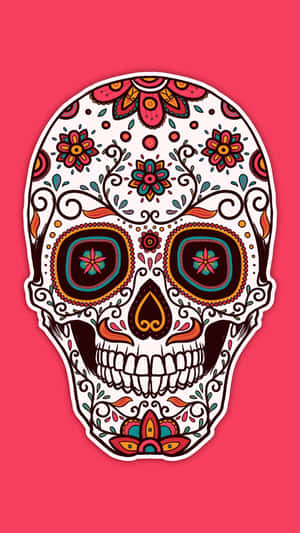 Add A Unique Pop Of Color To Your Everyday Life With A Sugar Skull Phone Wallpaper